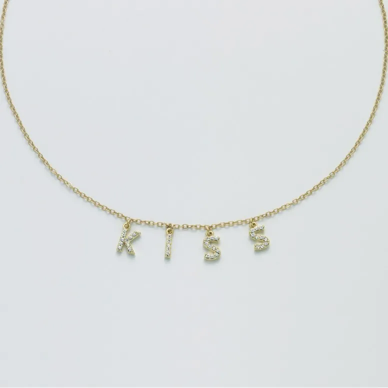 Collana donna Kiara charms scritta kiss in ottone dorato KCLD3883G