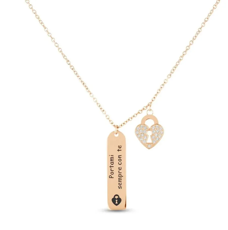 Collana donna Stroili lady message acciaio cuore lucchetto e cristalli 1675533