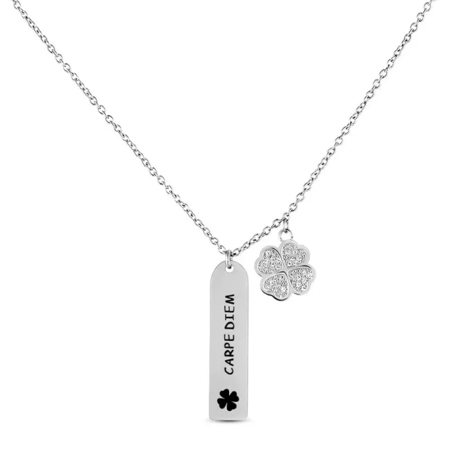 Collana donna Stroili lady message acciaio quadrifoglio e cristalli 1675528