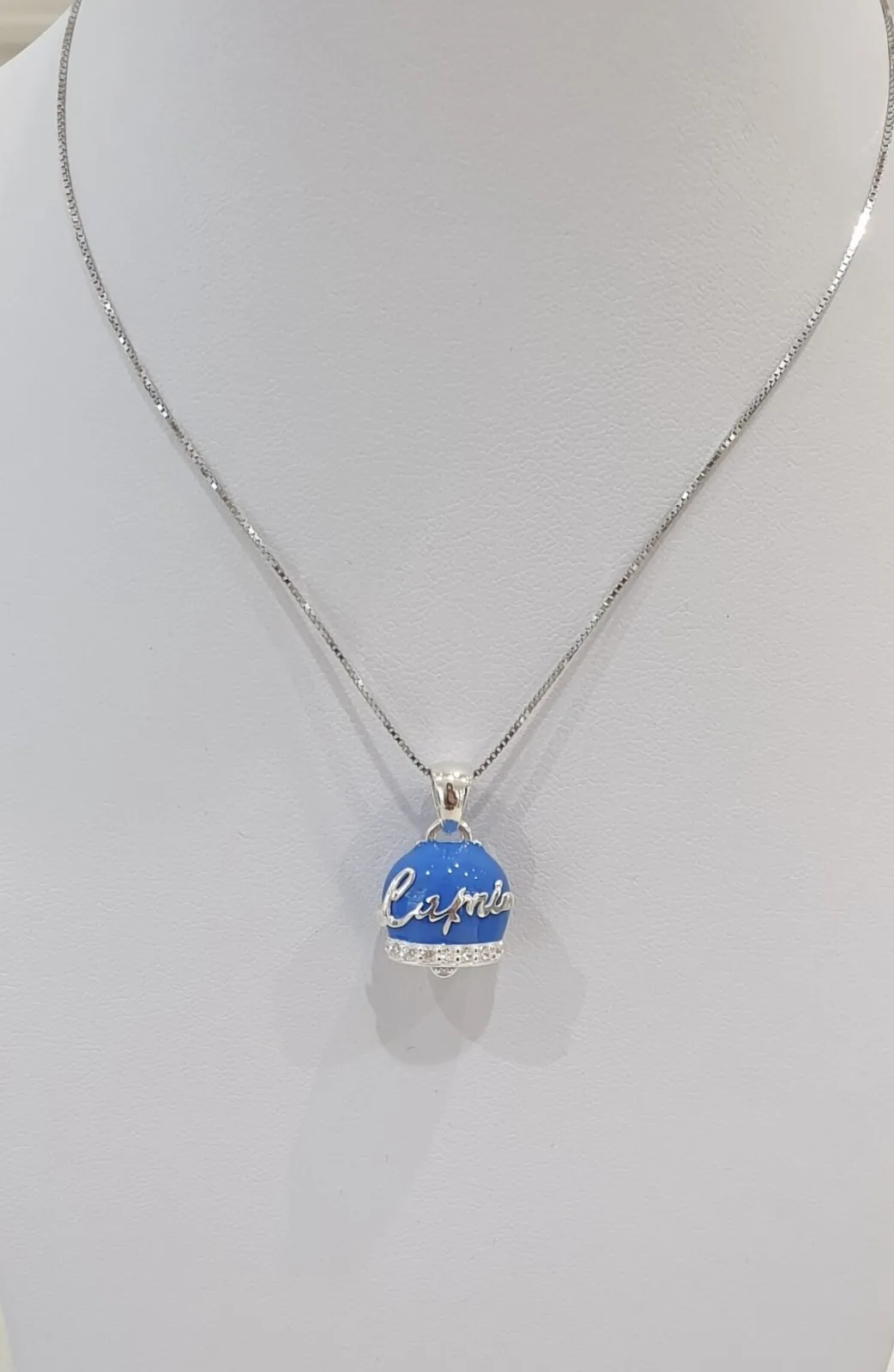 Collana donna con campana della fortuna capri blu in argento 925 e zirconi