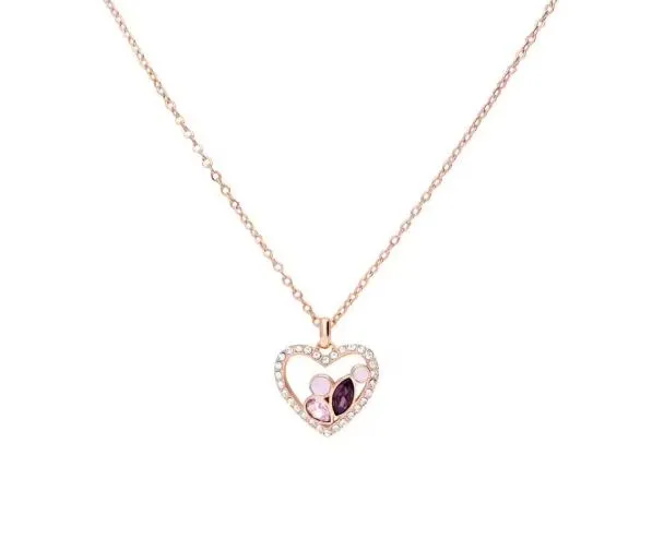 Collana in metallo rosato forma cuore con pietre rosa e cuore con strass 1668619