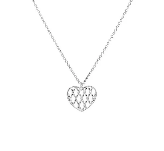 Collana in ottone rodiato con pendente cuore e brillanti