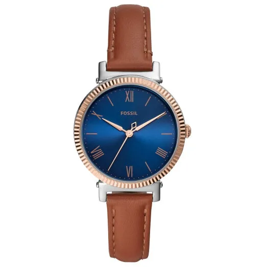 FOSSIL ES4795 Orologio Fossil da donna in pelle marrone e quadrante Blu