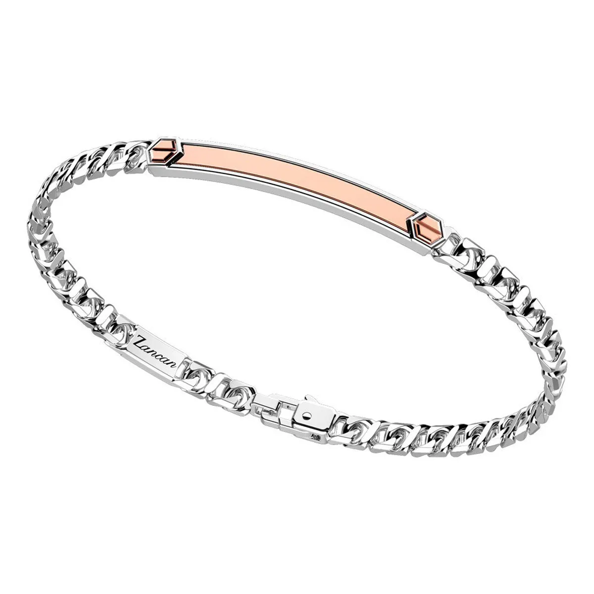 Zancan silver curb bracelet with rose gold plate and inserts