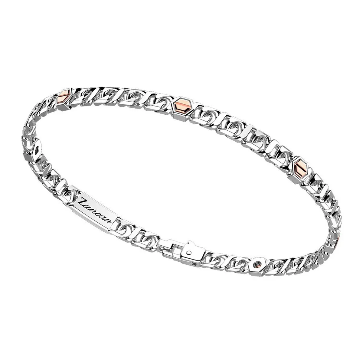 Zancan silver curb bracelet with rose gold screws