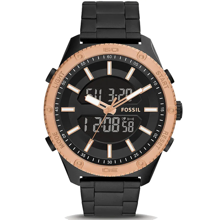 FOSSIL BQ2581 Orologio da Uomo analogico-digitale in acciaio nero - Brox