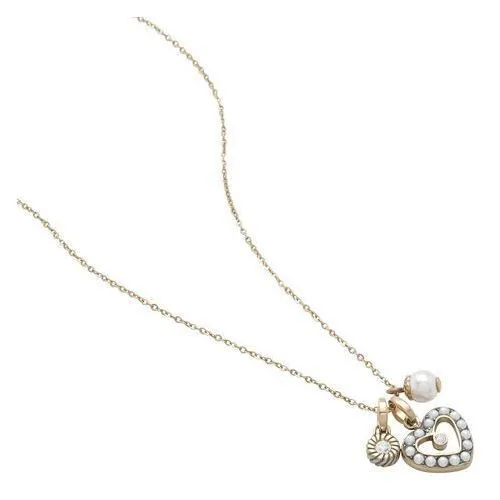 Fossil collana donna in acciaio dorato con cuore charm e cristalli jf87061040