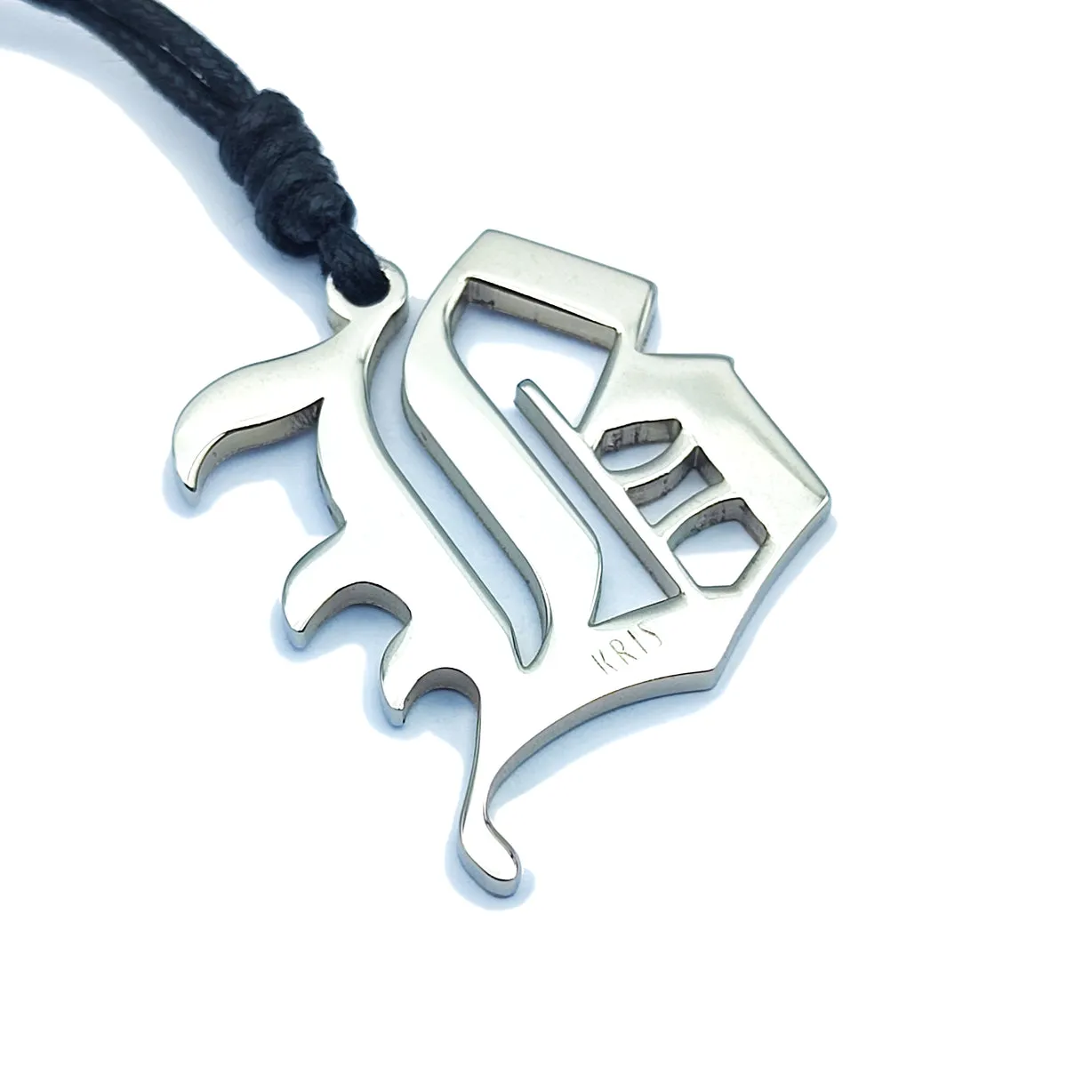 KRIS Collana con Pendente Lettera Gotica B in Acciaio e Cotone Cerato HGTLXX02