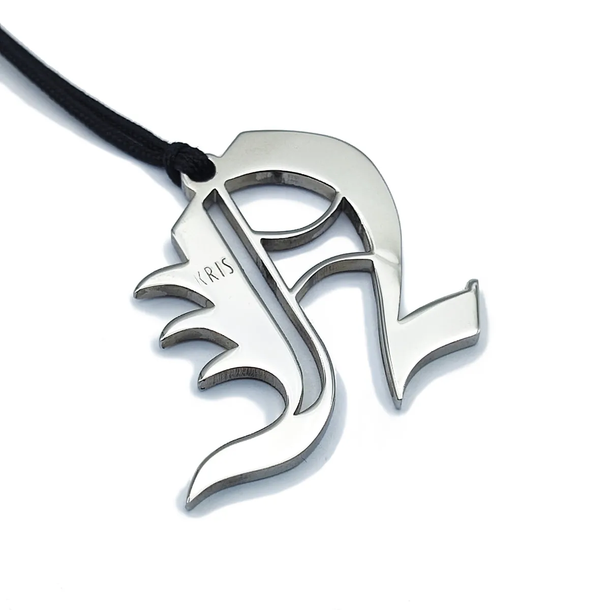 KRIS Collana con Pendente Lettera Gotica N in Acciaio e Cotone Cerato HGTLXX14