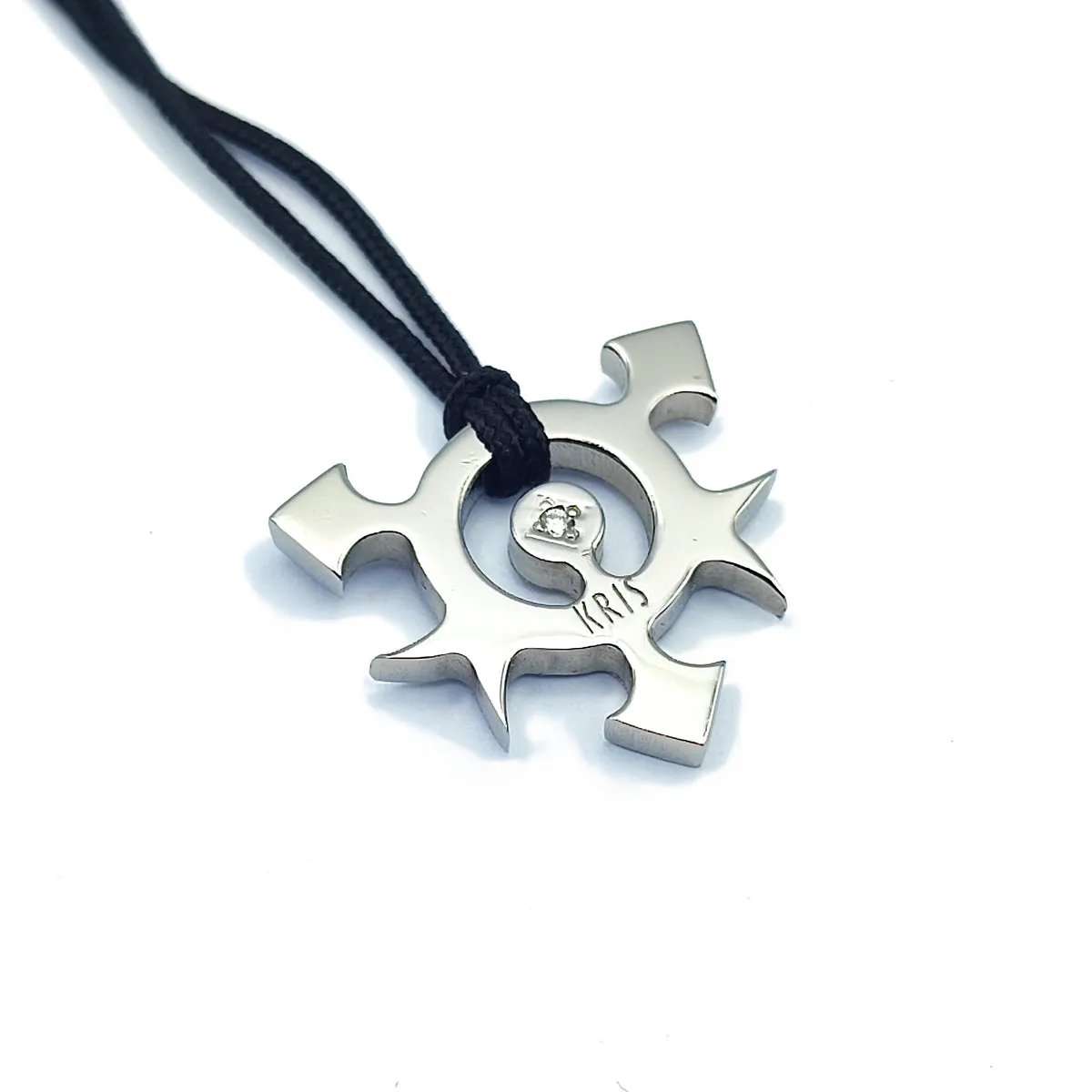 KRIS Collana con Pendente Stella Ninja in Acciaio Diamante e Cotone Cerato HSMMDD24