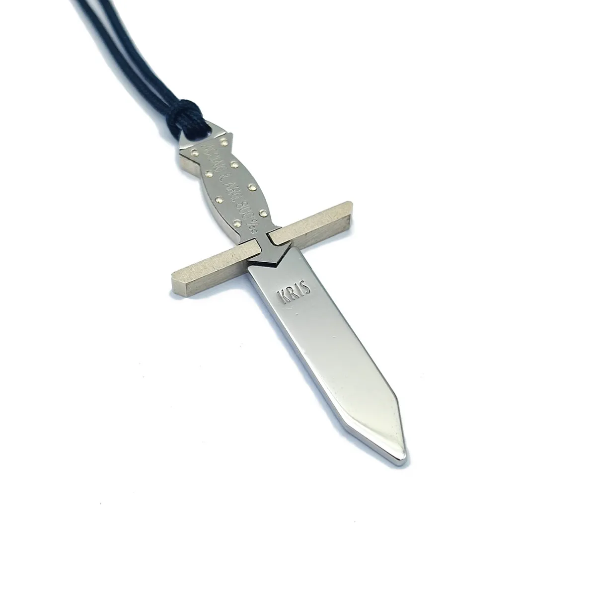 KRIS Collana con Pendente Spada Medioevale in Acciaio Argento e Cotone Cerato HSPLXA54