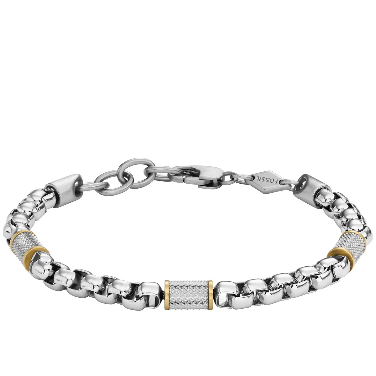 Fossil JF04138998 Bracciale Uomo a Catena in Acciaio Colore Argento e Oro Giallo