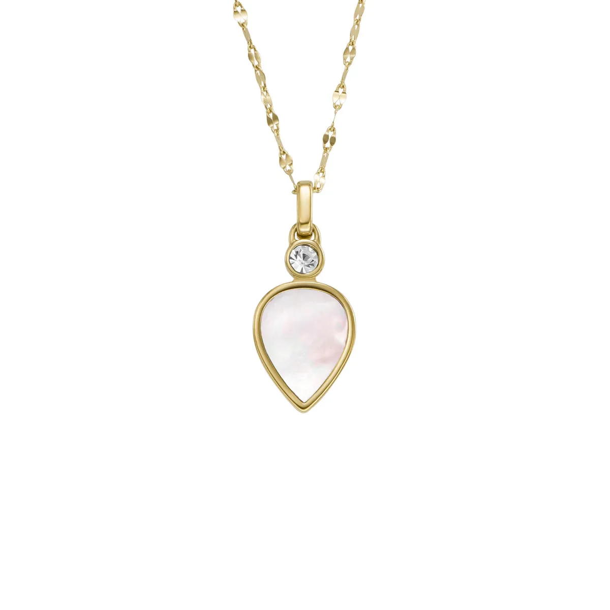 Fossil JF04248710 Collana Donna con pendente a goccia in Acciaio Dorato con madreperla bianca