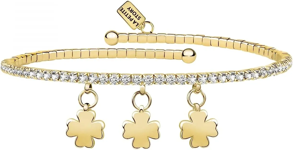 La Petite Story bracciale da donna, Collezione lux bangles in ottone, PVD oro,pietra quadrifogli – LPS05AQC11