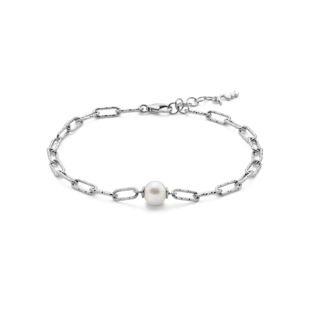 Miluna - Bracciale con catena a maglia piccola, in argento con perla.