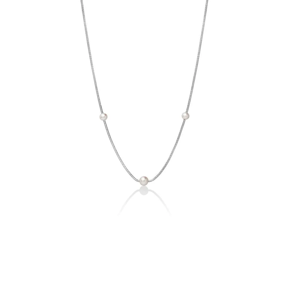 Miluna - Collana monofilo in argento con perle bianche