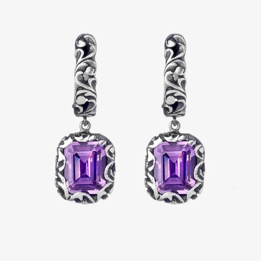 Maria e Luisa Jewels - Orecchini con scattino in argento brunito e pietra rettangolare taglio sfaccettato