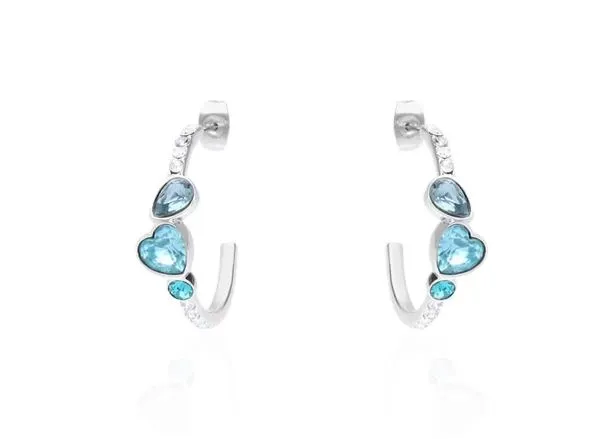 Orecchini a cerchio in metallo rodiato con cuore pietre azzurre e strass 1668621