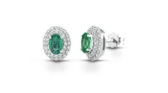 Orecchini donna Pg gioielli in oro bianco 18 kt. con diamanti e smeraldo ormamboo/s