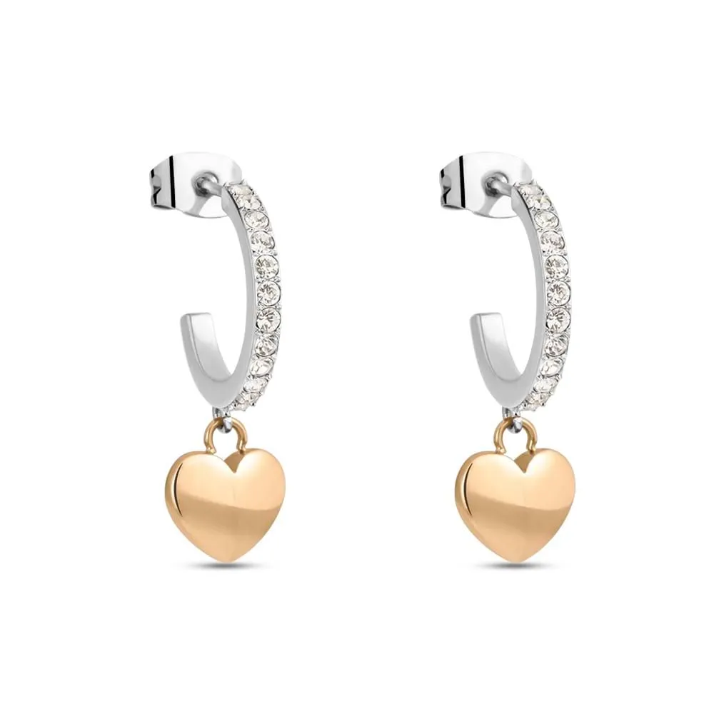 Orecchini donna Stroili a cerchio lady chic acciaio bicolore cuore e cristalli 1680348