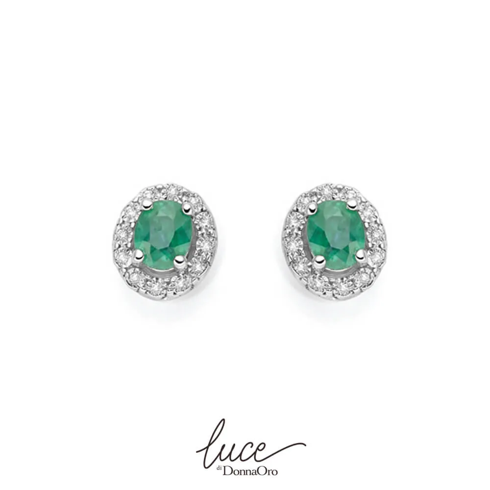 Orecchini donna in oro bianco con smeraldi e diamanti Donnaoro loe12082.008