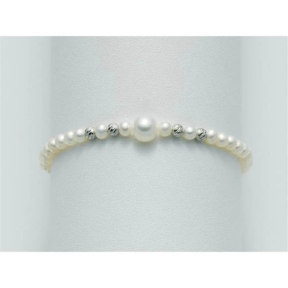 Miluna - Bracciale con perle bianche coltivate di acqua dolce 4-4,5 mm e oro bianco