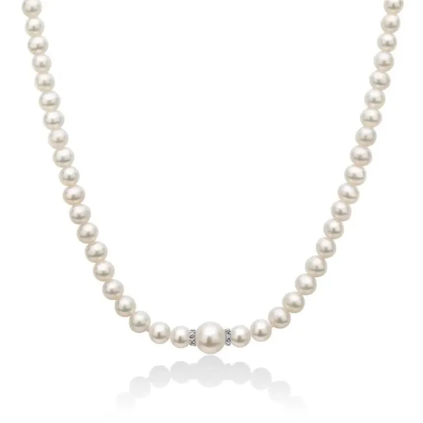 Collana donna in oro e perle boule e fantasia diamanti Miluna 5/5,5 mm PCL5914V