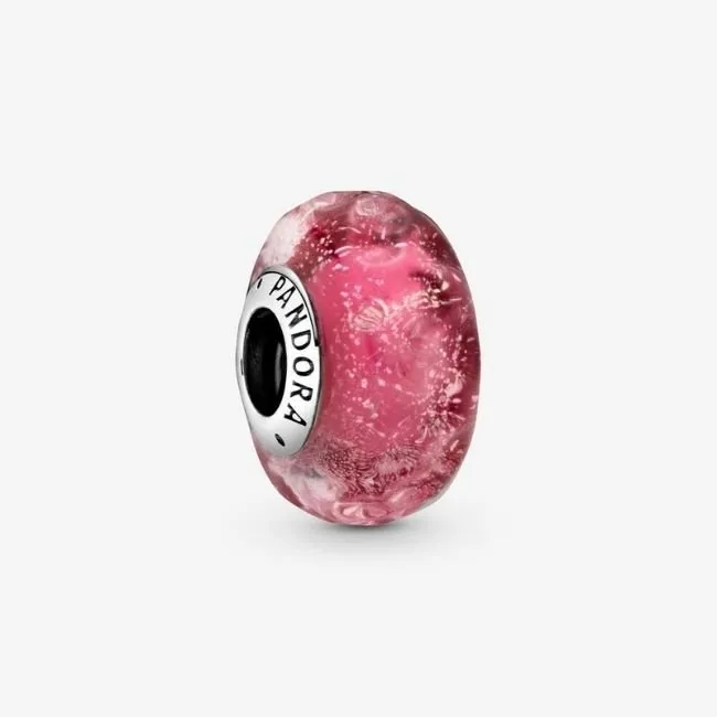 PANDORA-Charm in vetro di Murano rosa con onde