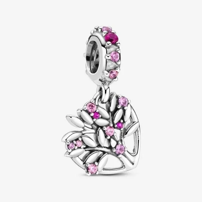 PANDORA-Charm pendente a cuore rosa Albero della famiglia