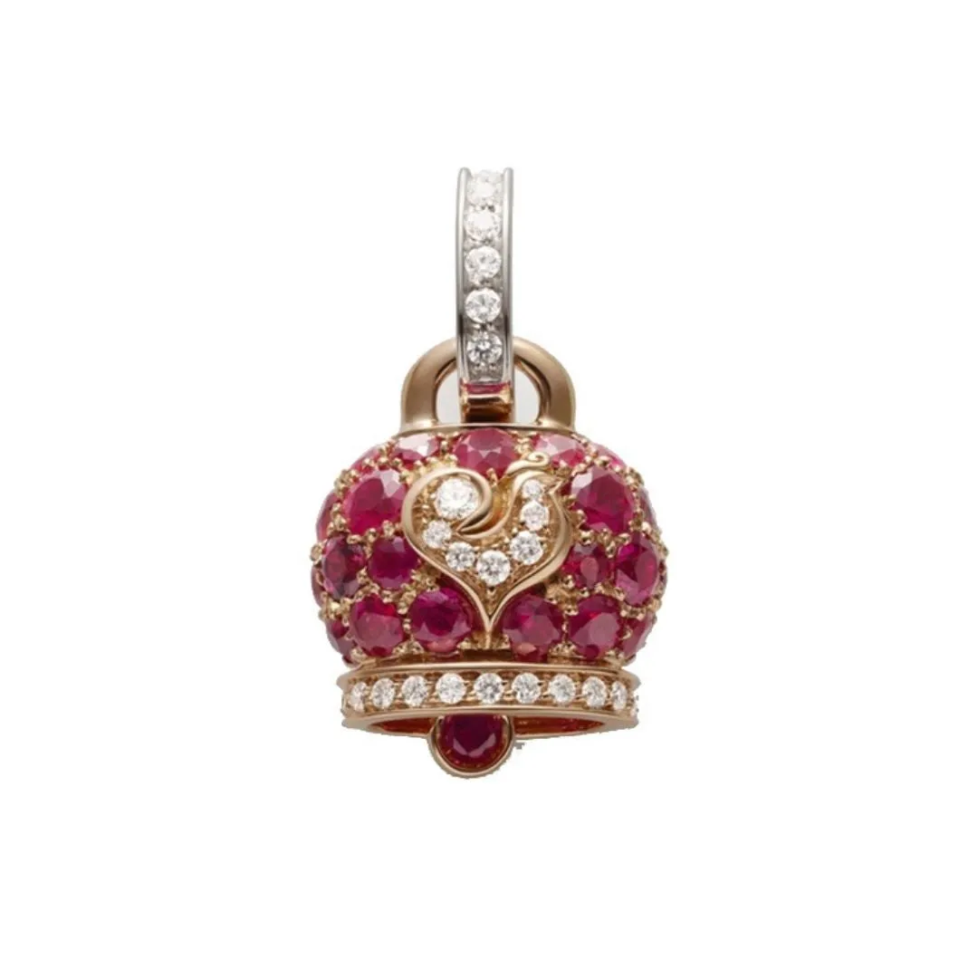 Chantecler Campanelle Ciondolo Medio In Oro Rubini E Diamanti
