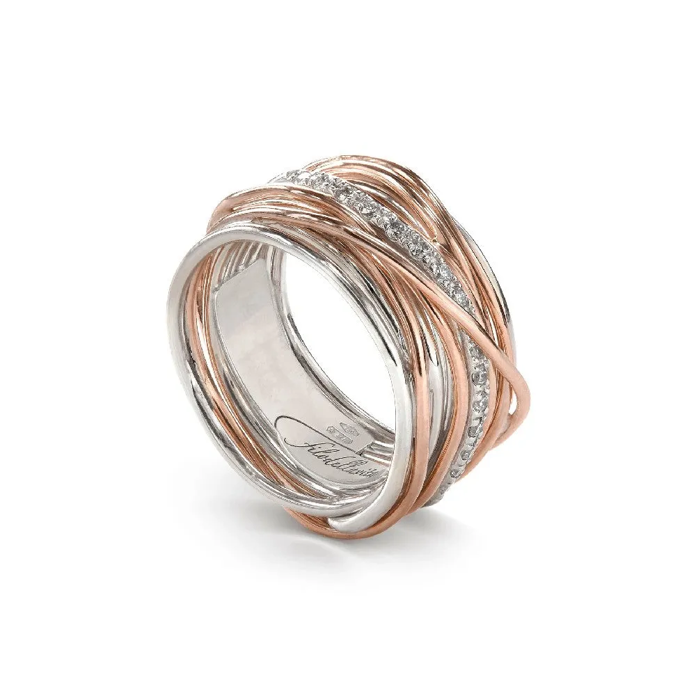 Rubinia Filodellavita - Anello Classic 13 fili in Oro Rosa 9kt, Argento 925 e 16 Diamanti Bianchi