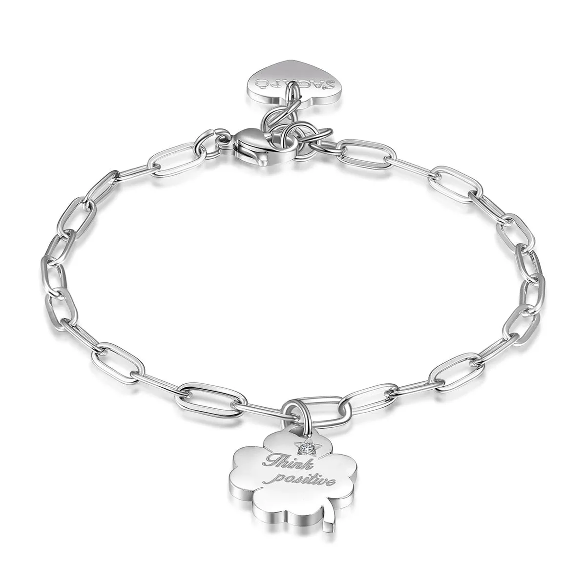 SBM56 Bracciale S'AGAPò Think Positive con Charm a forma di Quadrifoglio