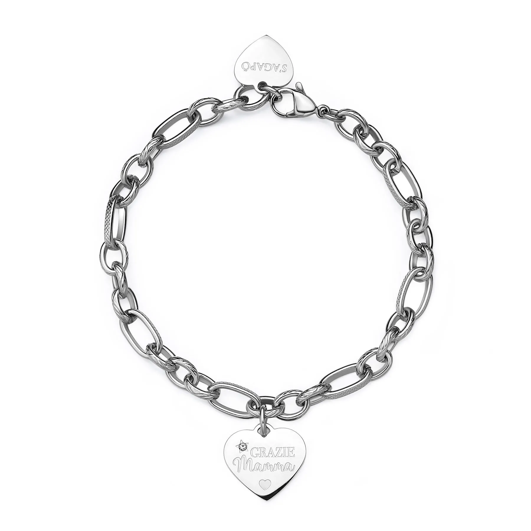 BRACCIALE SAGAPÒ BE MY FAMILY IN ACCIAIO CON CHARM CUORE - SBY015