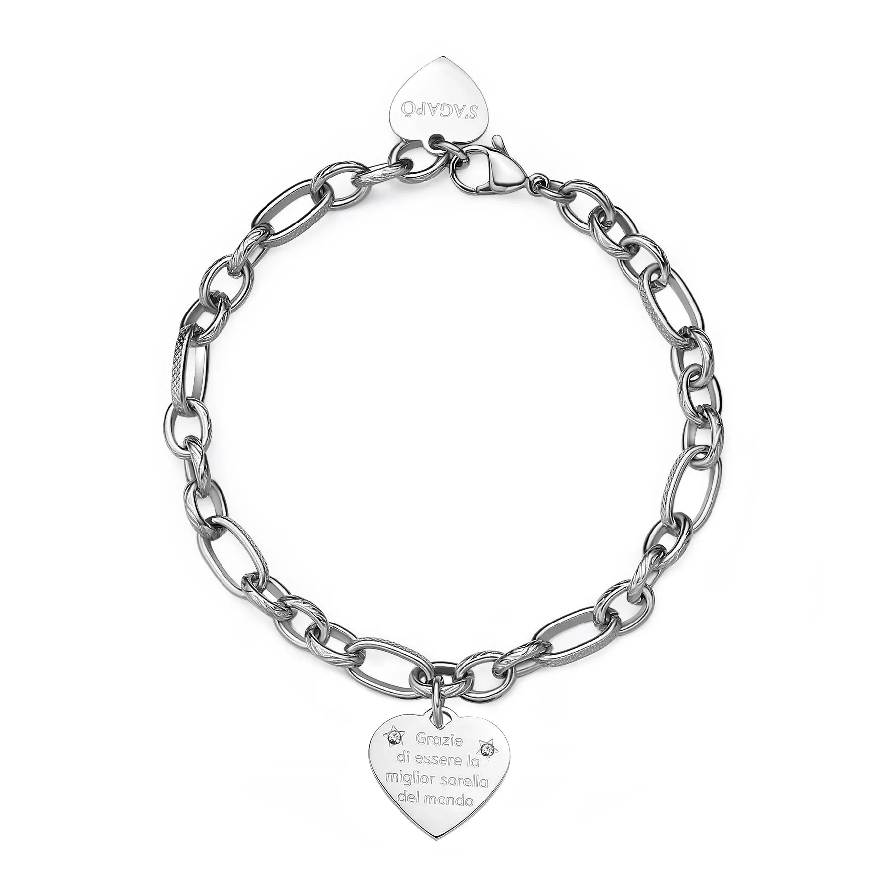 BRACCIALE SAGAPÒ BE MY FAMILY IN ACCIAIO CON CHARM CUORE - SBY017
