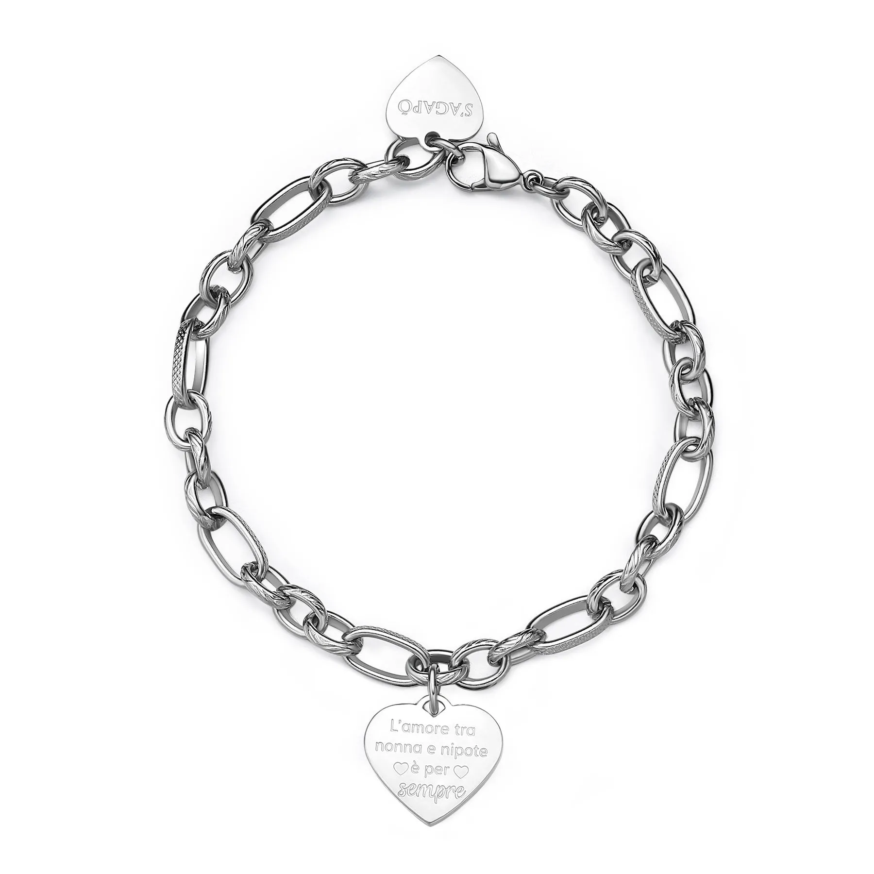 BRACCIALE SAGAPÒ BE MY FAMILY IN ACCIAIO CON CHARM CUORE - SBY019