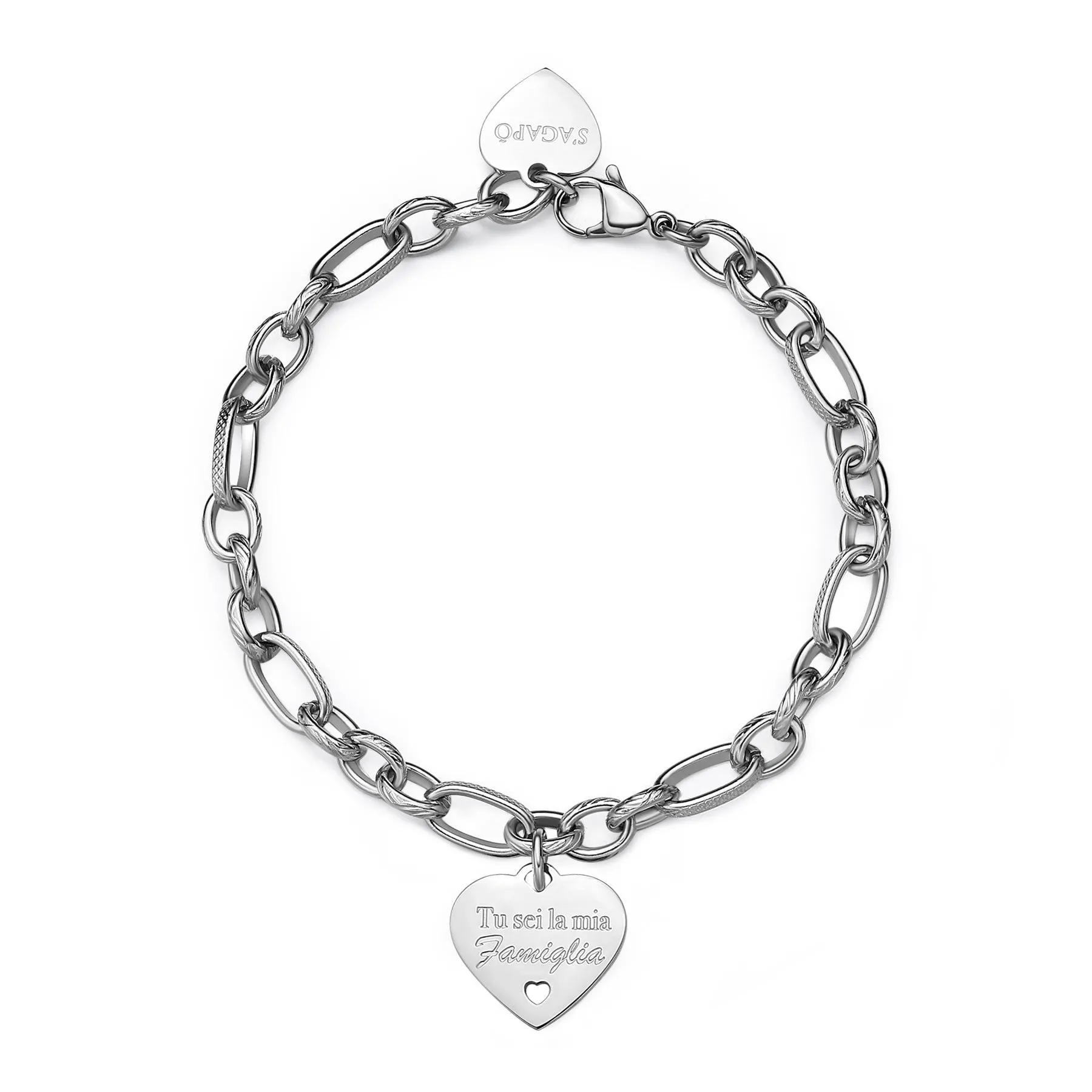 BRACCIALE SAGAPÒ BE MY FAMILY IN ACCIAIO CON CHARM CUORE - SBY020