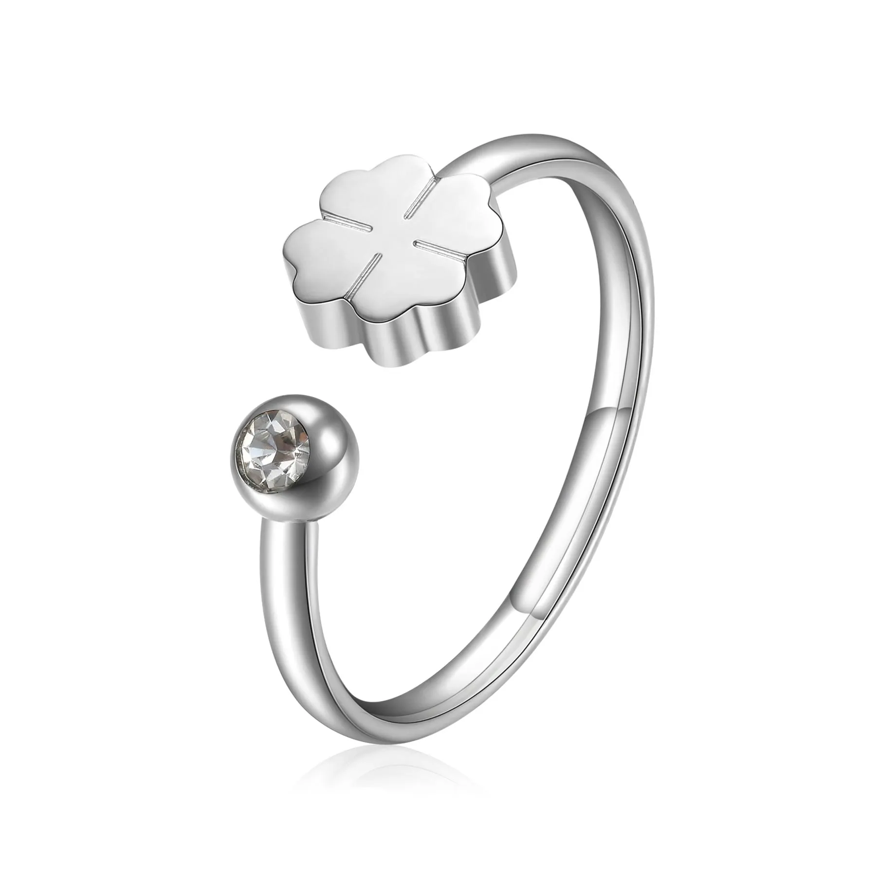 ANELLO SAGAPÒ CLICK ACCIAIO QUADRIFOGLIO E CRISTALLO - SCK87