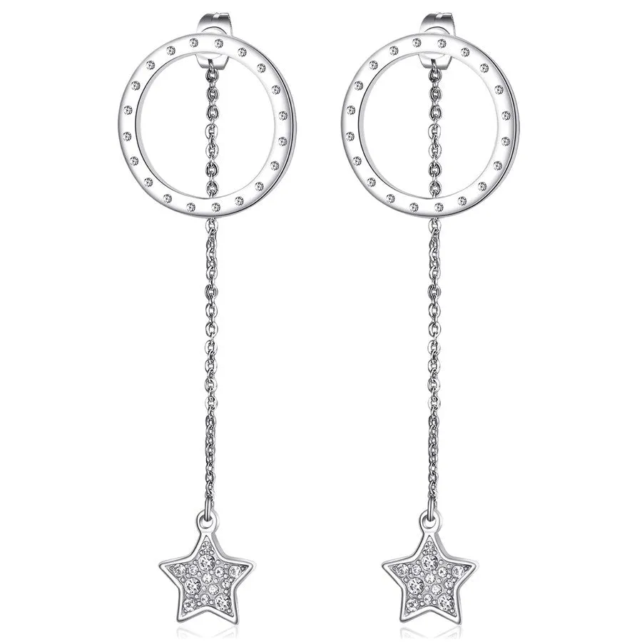 SCY23 Orecchini S'agapò LUCY in acciaio lunghi con stella e cristalli bianchi