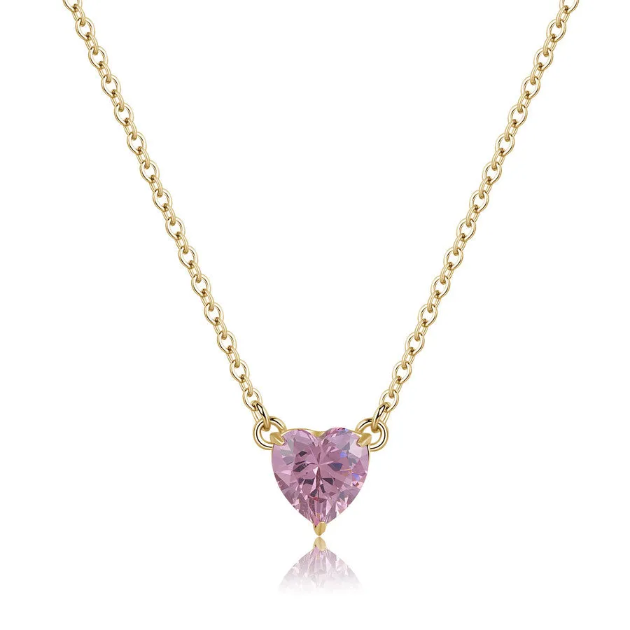 SDZ61 Collana SAGAPO Dazzly in acciaio pvd oro con Zircone Rosa a forma di cuore