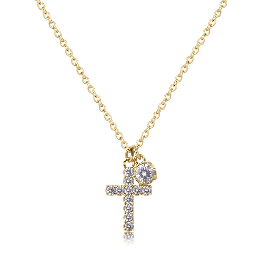 SDZ65 Collana con Croce Pendente di SAGAPò Dazzly in Acciaio PVD Oro e Cristalli