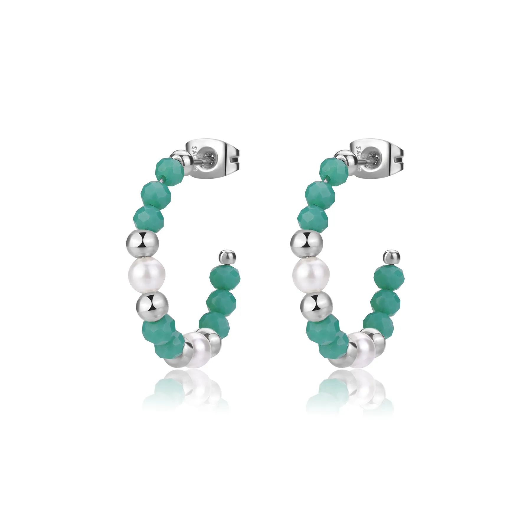 ORECCHINI SAGAPÒ GLINT BOCCOLE IN ACCIAIO VETRO VERDE E PERLE - SGI22