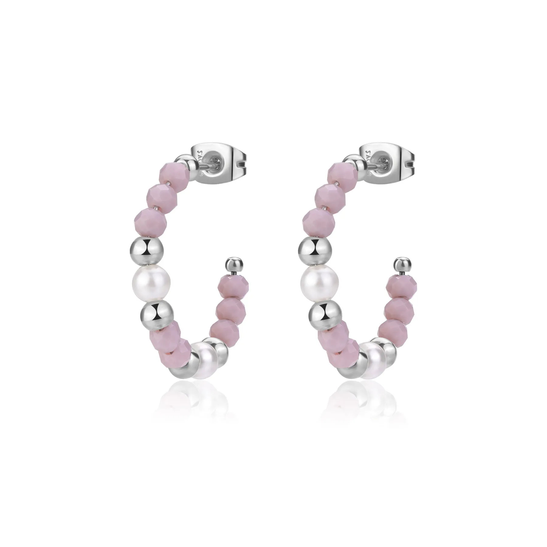 ORECCHINI SAGAPÒ GLINT BOCCOLE IN ACCIAIO VETRO ROSA E PERLE - SGI24