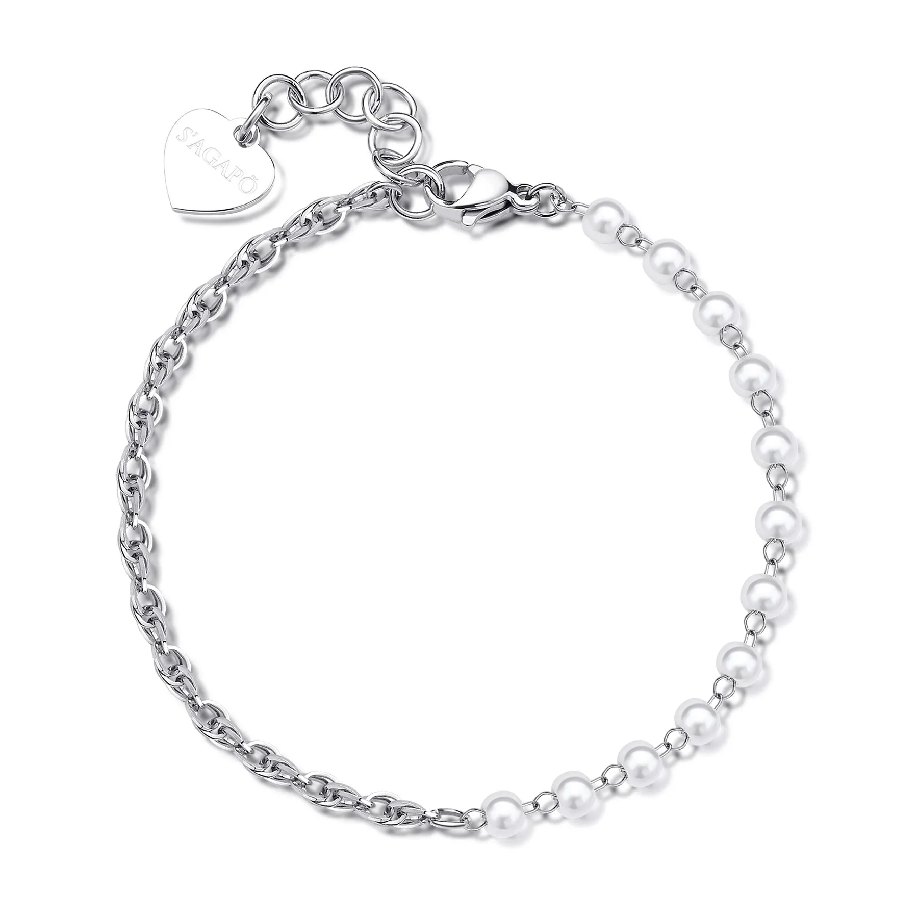 BRACCIALE SAGAPÒ CHUNKY IN ACCIAIO CON PERLINE - SHK67