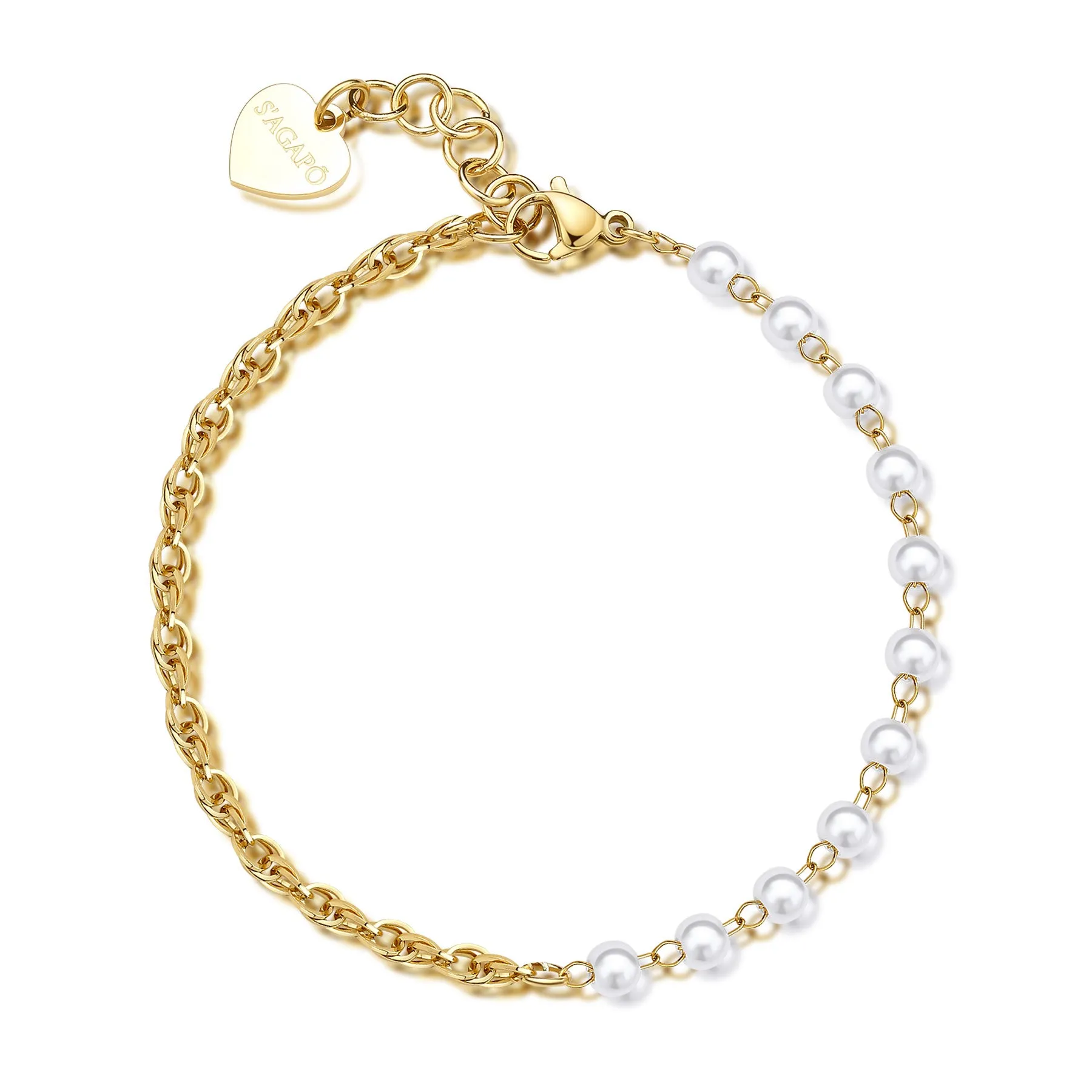 BRACCIALE SAGAPÒ CHUNKY PVD ORO CON PERLINE - SHK68