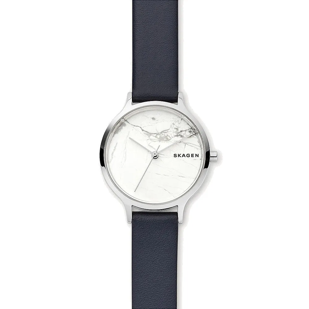 SKAGEN SKW2719 Orologio Donna in Pelle blu con Quadrante in Pietra Naturale Howlite Anita