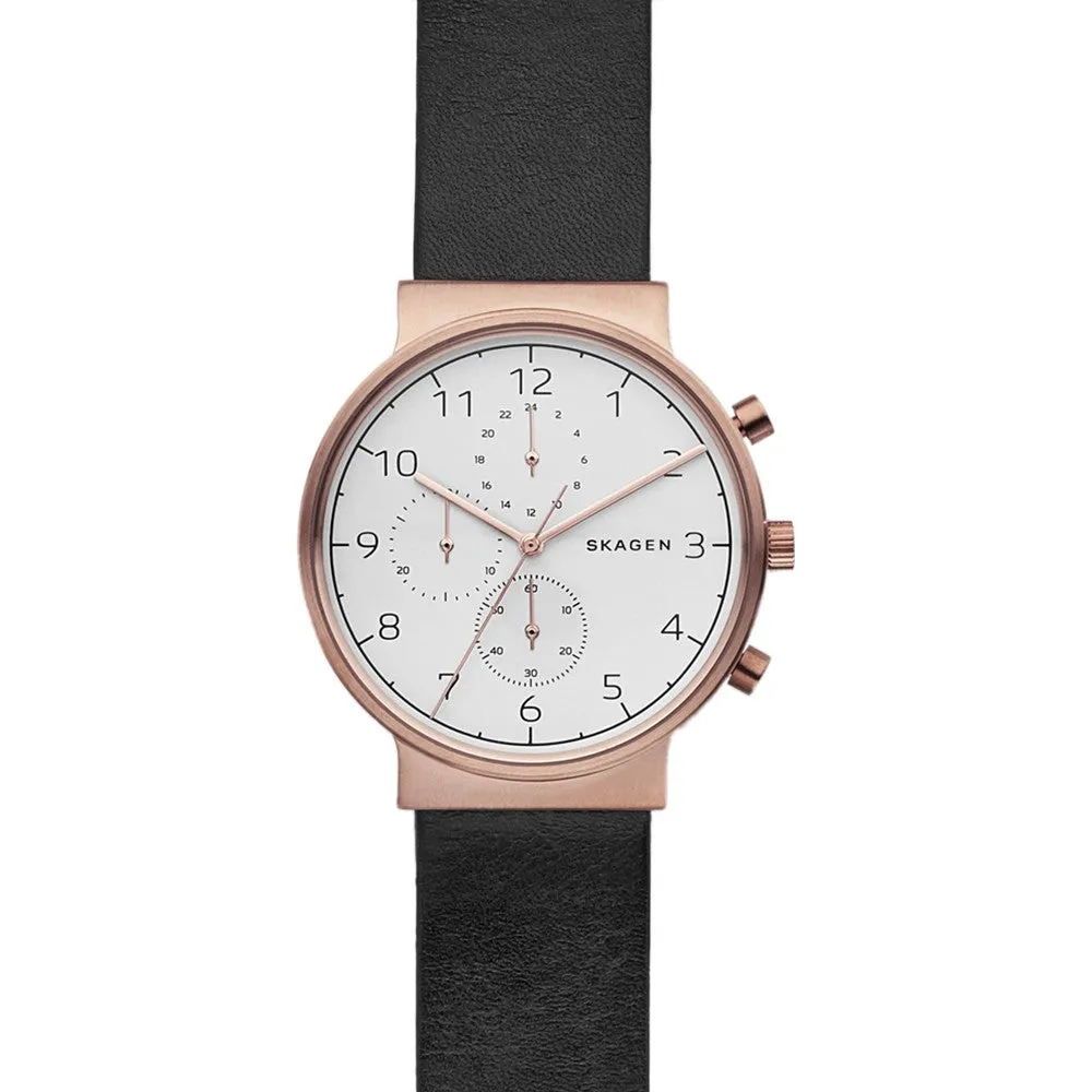 SKAGEN SKW6371 Orologio Cronografo Uomo in Pelle Placcato oro Rosa ANCHER