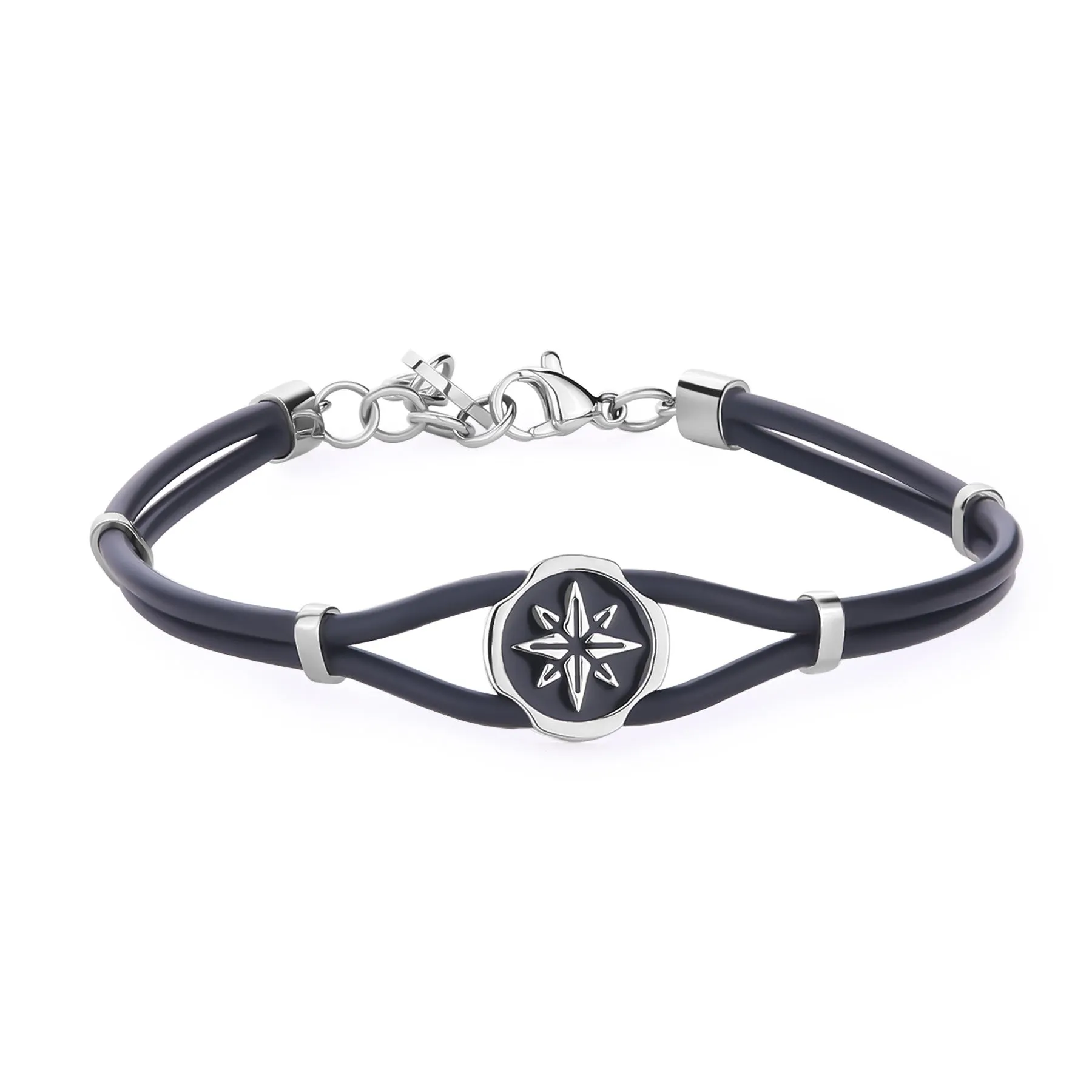 BRACCIALE SAGAPÒ PANAMA UOMO IN GOMMA NERA FINITURE IN ACCIAIO - SPA27