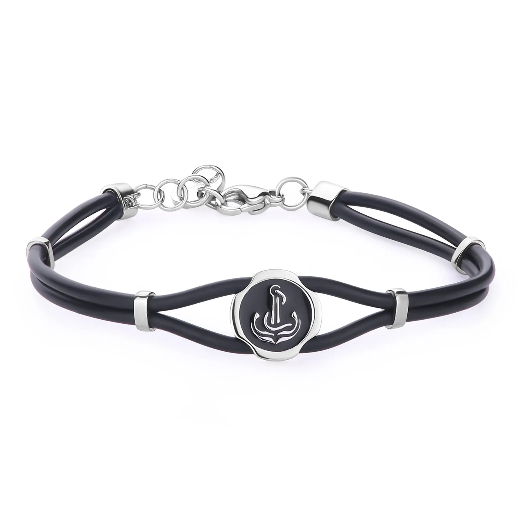 BRACCIALE SAGAPÒ PANAMA UOMO IN GOMMA NERA FINITURE IN ACCIAIO - SPA31