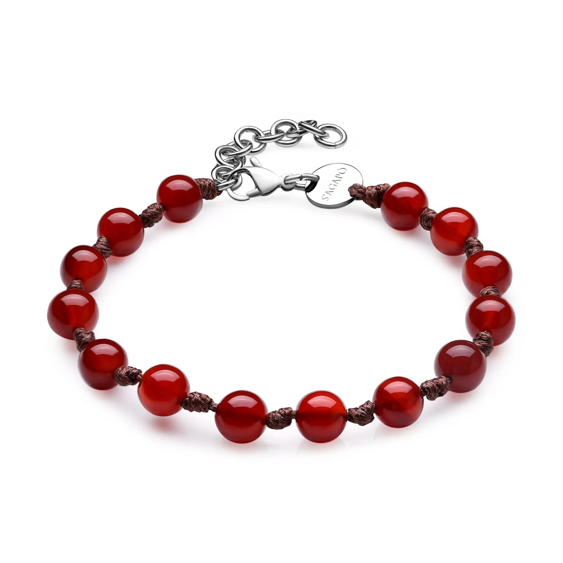 BRACCIALE SAGAPÒ RIOT UOMO CORDINO MARRONE E AGATA ROSSA - SRT19