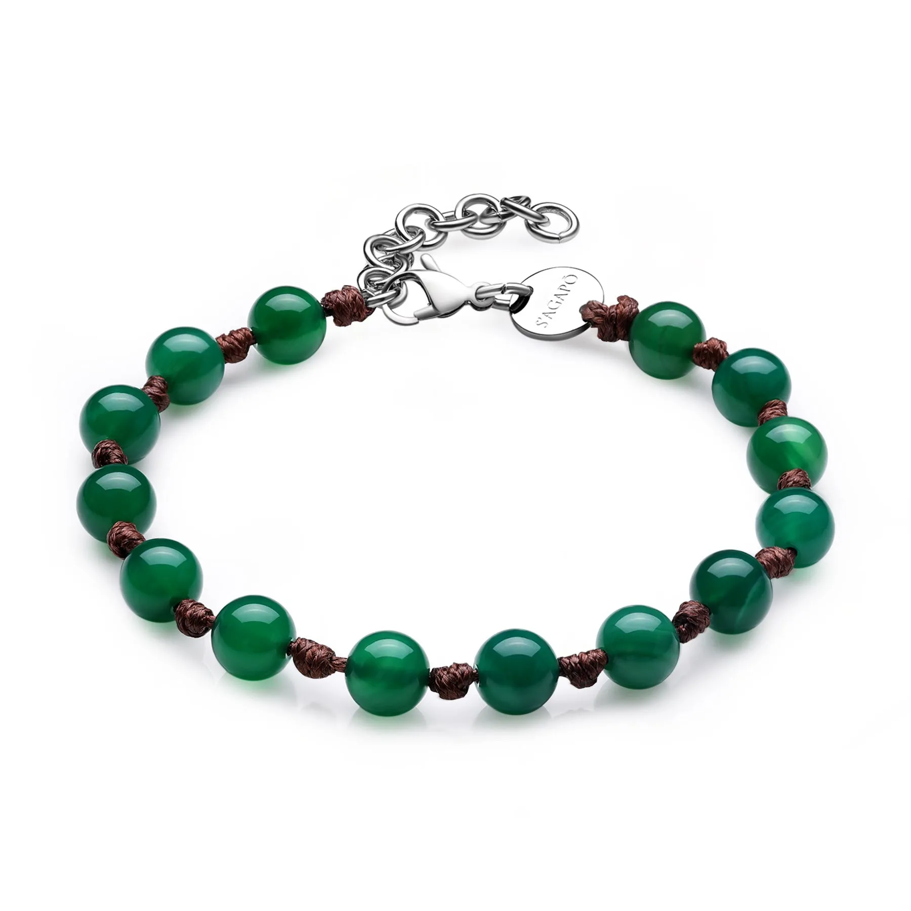 BRACCIALE SAGAPÒ RIOT UOMO CORDINO MARRONE AGATA VERDE - SRT22
